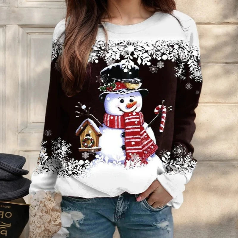Festival Fashion Women’s T-Shirts | Christmas 3D Snowman Sweatshirt | Long Sleeve Pullover Tops for Winter