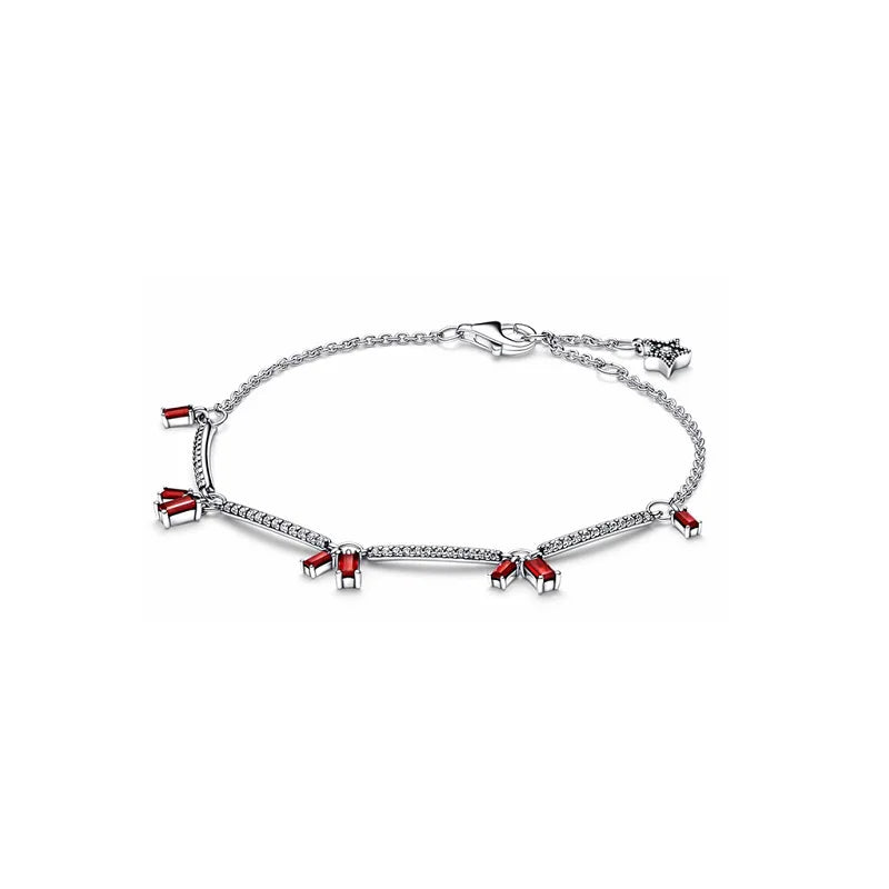 New 925 Sterling Silver Red & Blue Zircon Bracelet – Women’s Valentine’s Day DIY Jewelry Gift