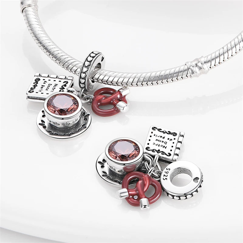 925 Sterling Silver Dessert Afternoon Tea Charm – Coffee, Cake, Pizza & Fries Beads Fit Original Pandora Bracelet DIY Jewelry