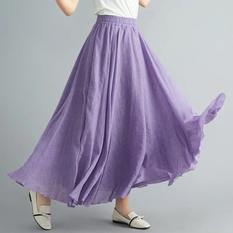 Fashion Solid Cotton Linen Women Maxi Skirt – Elegant Harajuku Casual Loose Long Skirt 👗✨