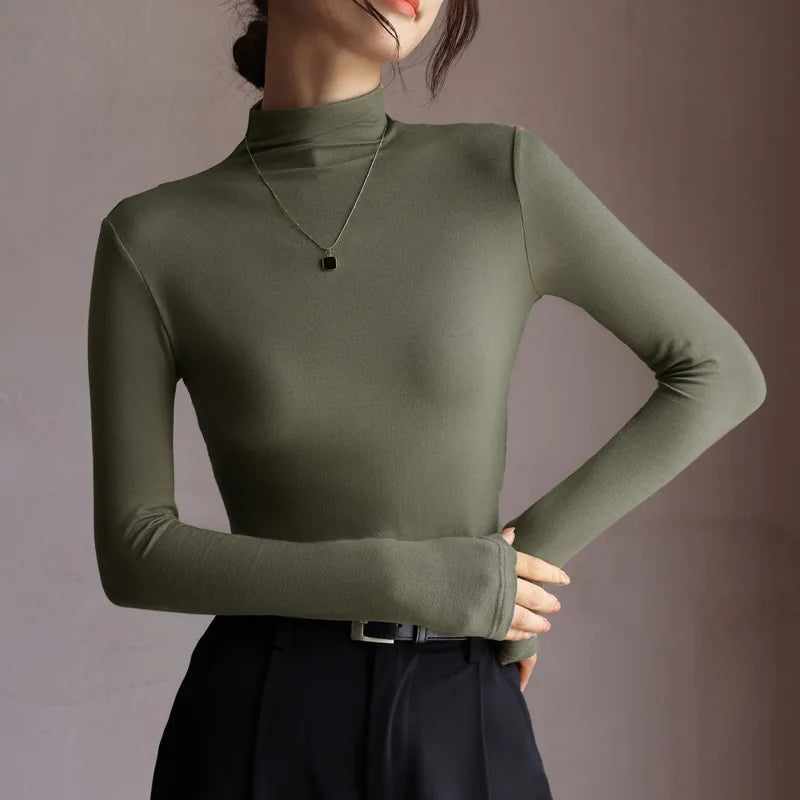 Women’s Solid Half-High Collar Sweater | Autumn Winter Long Sleeve Pullover | Casual Slim Bottoming Top