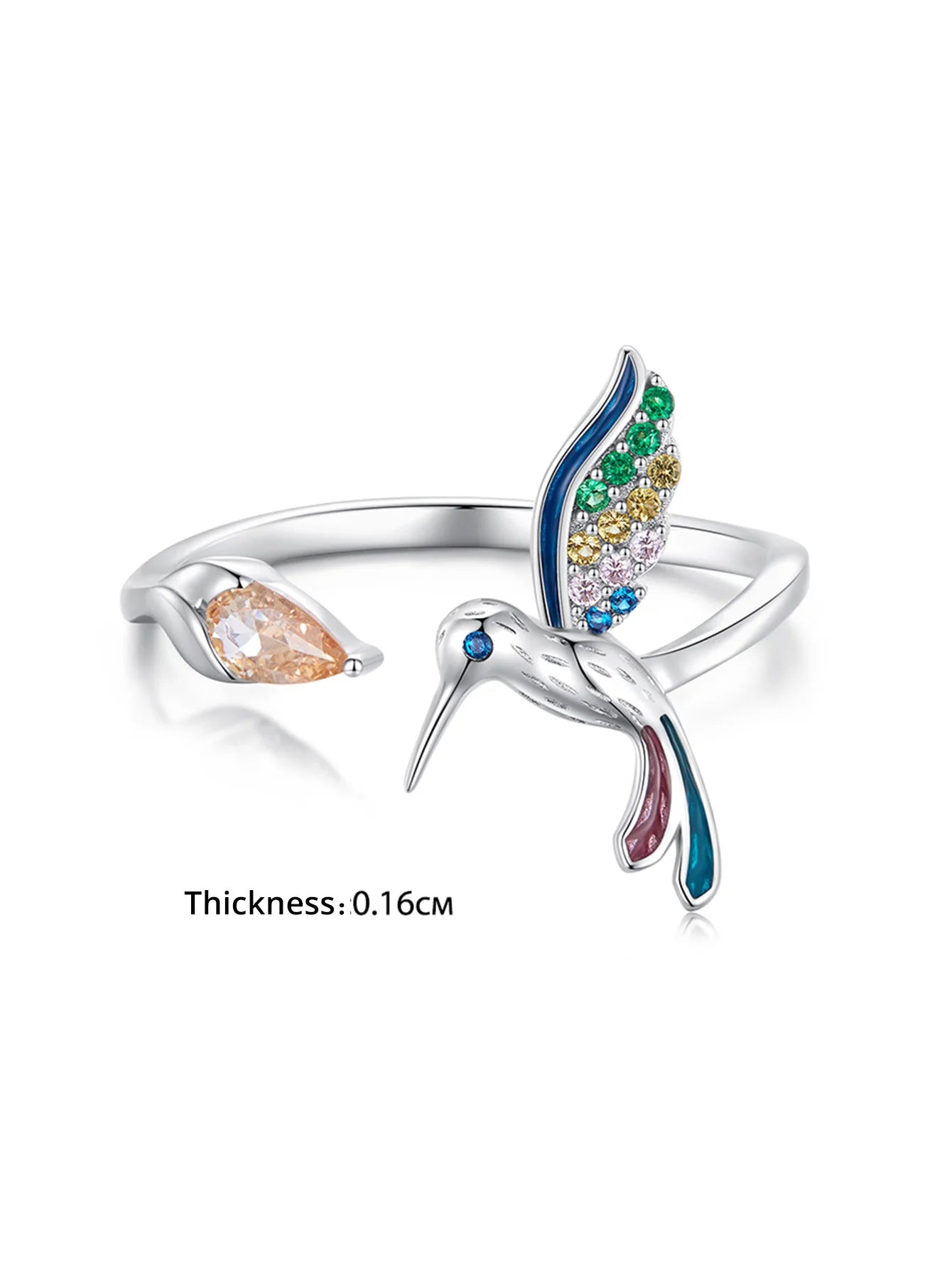 BISAER 925 Sterling Silver Floral Bird Open Ring | Adjustable White Gold Plated Flower Band for Women – Fine Party Jewelry