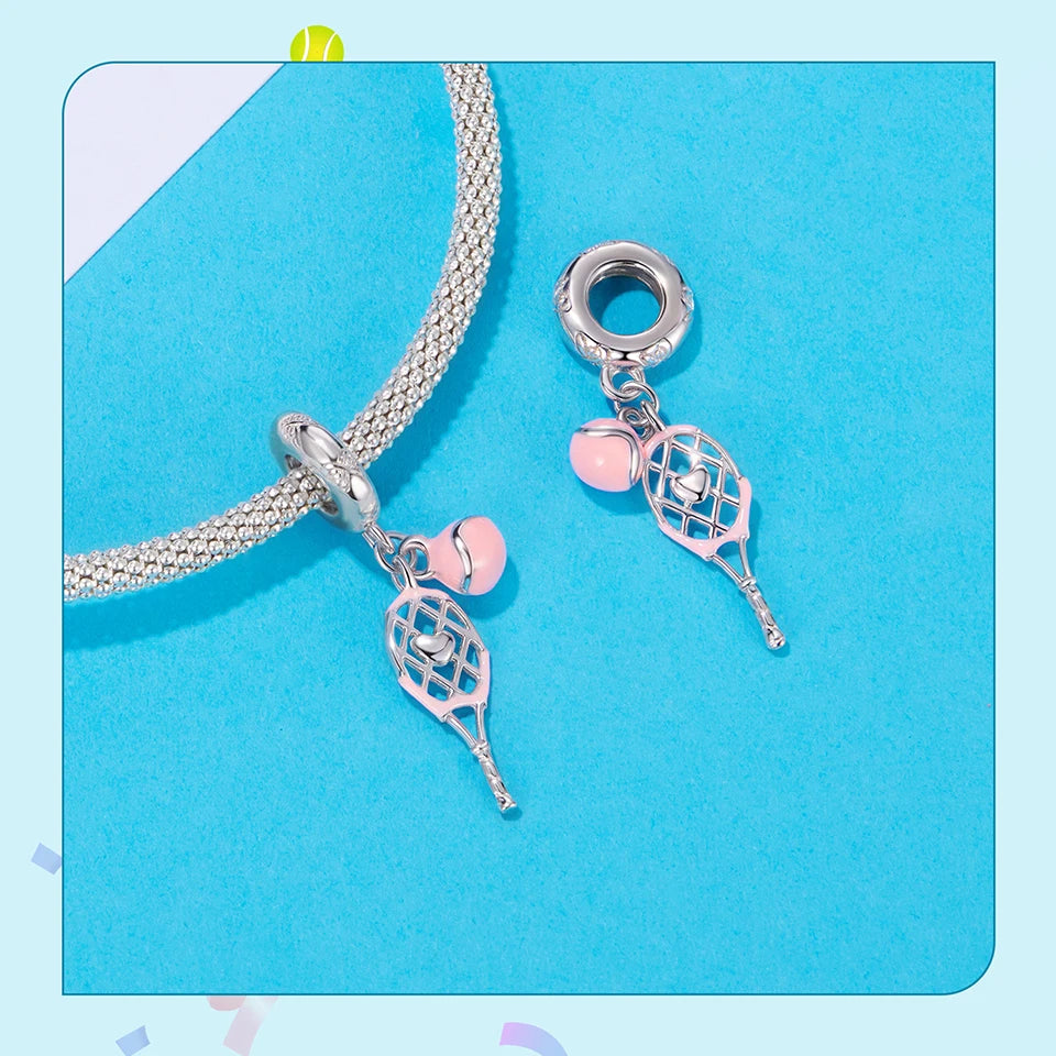 BISAER 925 Sterling Silver Ball Series Charms – Football, Volleyball, Tennis & Basketball Beads Fit Pandora Bracelet DIY Jewelry