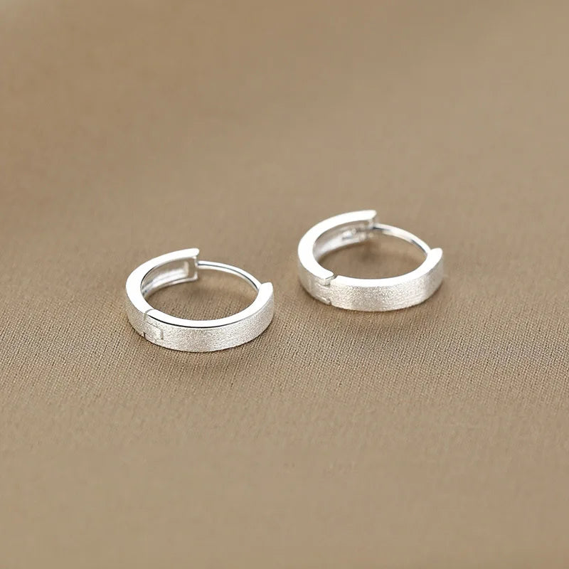 New 925 Sterling Silver Hoop Earrings – Matte Circle Geometric Punk Clip Earrings for Women & Girls