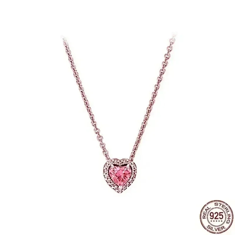 925 Silver Heart Pendant 💖 Dazzling Round Necklace Fits Pandora Gift