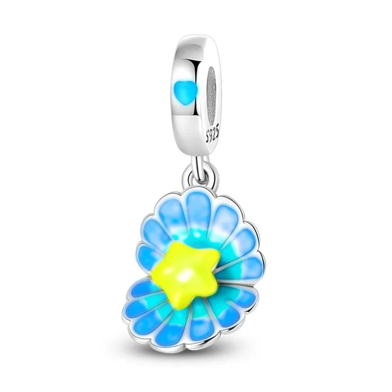 925 Sterling Silver Colorful Luminous Charms | Shell Turtle Star Beads
