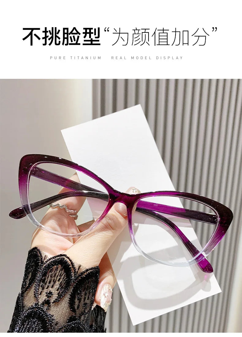 Fashion Ladies Reading Glasses – Trendy Luxury Cat Eye Presbyopia Anti-Blue Light Eyeglasses for Women & Men