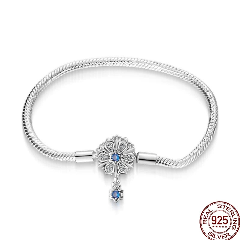 925 Sterling Silver Heart Moon Sun Clasp Charm Bracelet | 17–20CM Original Bracelet for Women | Fits Pandora DIY Beads Jewelry
