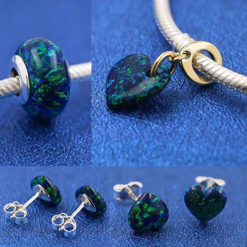 925 Sterling Silver Green Heart Dangle Charm – Fits Original Pandora Bracelet & Earrings Set Trendy Jewelry Gift for Women