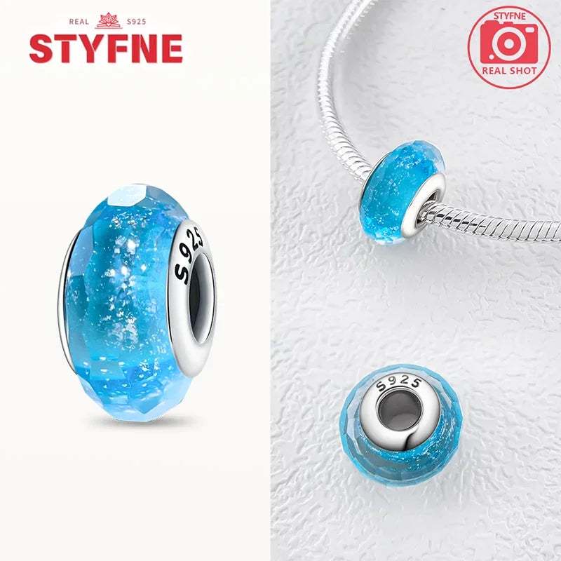 925 Sterling Silver Blue Series Crystal Enamel Murano Bead | Fit Original Bracelet Women DIY Fine Jewelry Gift