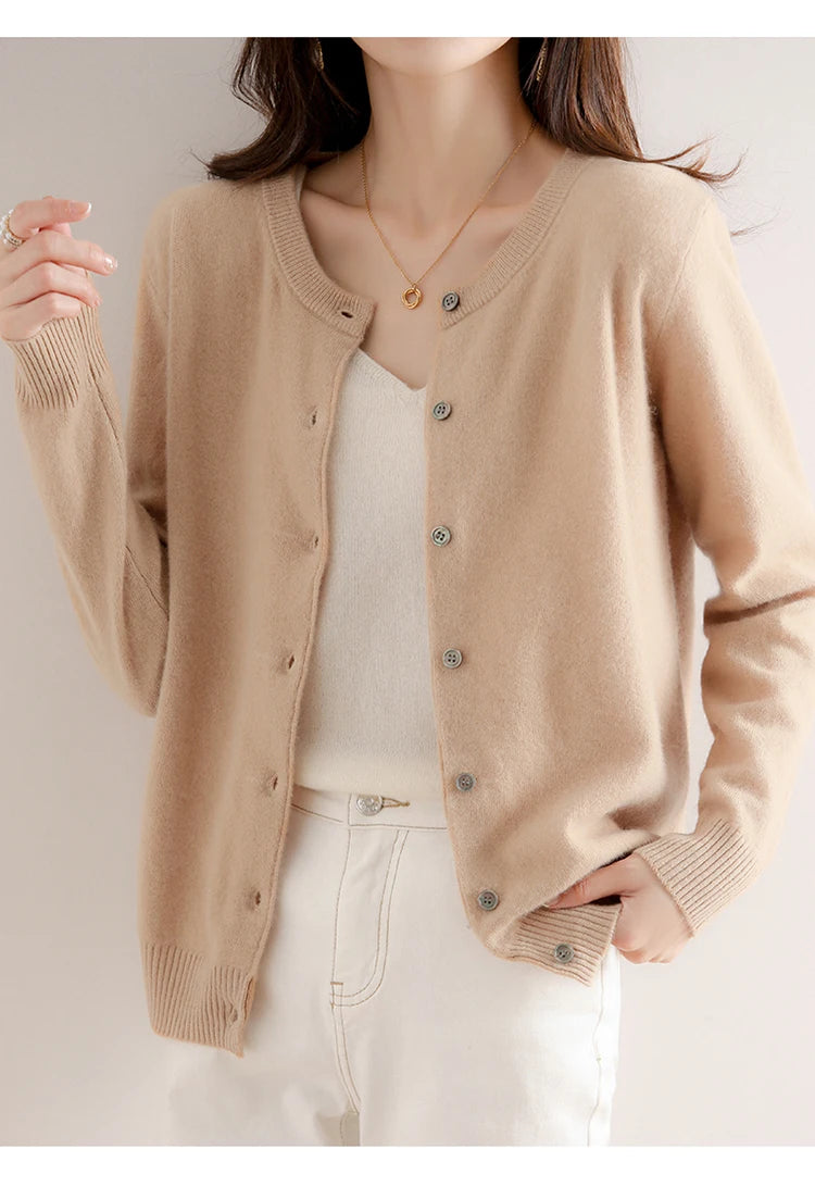 Off-Season Knitted Open Cardigan – Women’s Loose Round Neck Outerwear | Large Size Sweater for Spring & Autumn