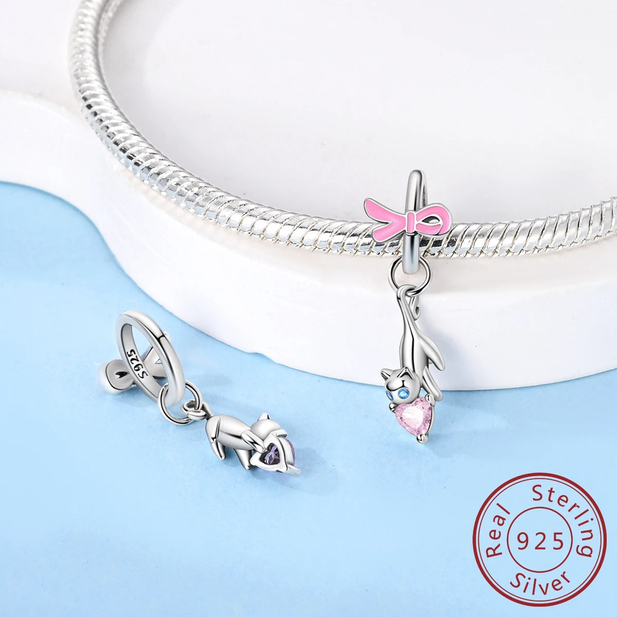 925 Sterling Silver Pink Zircon Heart Cross Charm | Fits Pandora Original Bracelet | Women’s Pendant DIY Jewelry Gift