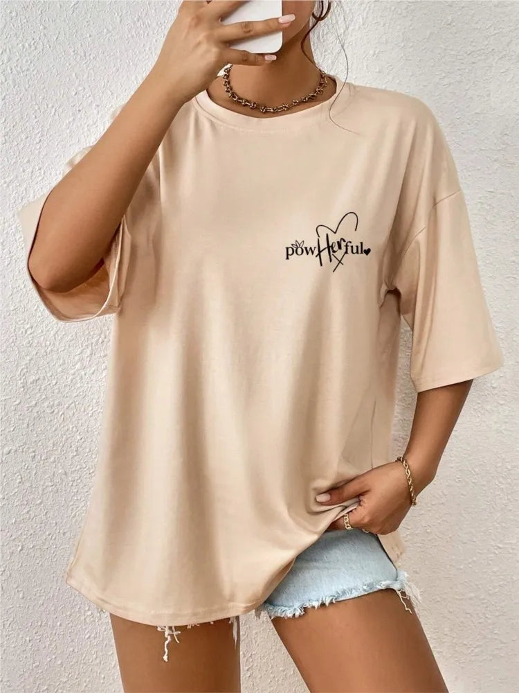 Women’s Cotton Slogan T-Shirt | Powerful Letter Print Streetwear Casual Loose Top for Spring & Summer