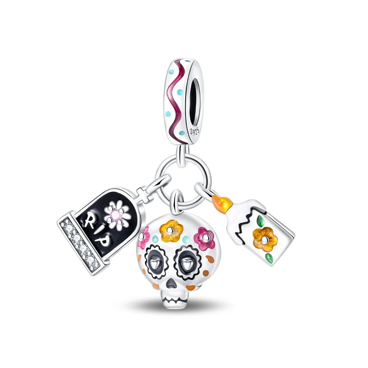 925 Sterling Silver Halloween Skull Bat Pumpkin Charm | Fit Original Bracelet & Necklace DIY Jewelry