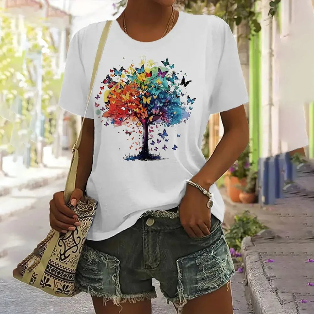 Summer Butterfly Dandelion 3D Print T-Shirt Women – Y2K Streetwear Casual O-Neck Short Sleeve Tee