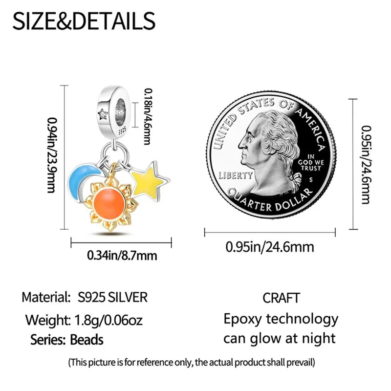 925 Sterling Silver Colorful Luminous Charms | Shell Turtle Star Beads