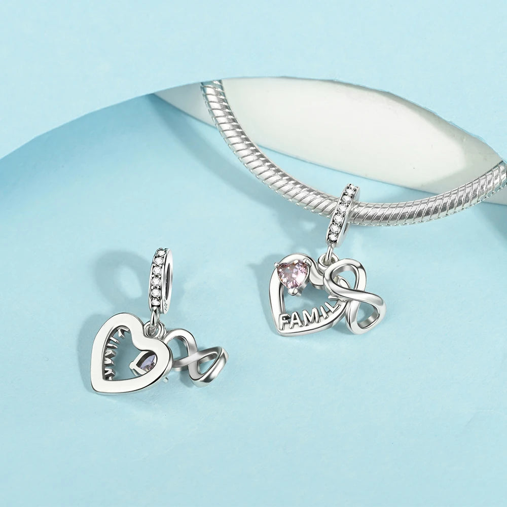 2025 New 925 Sterling Silver Family Love Heart Charm Beads | Sister, Daughter & Mother Pendant for Bracelets & DIY Jewelry