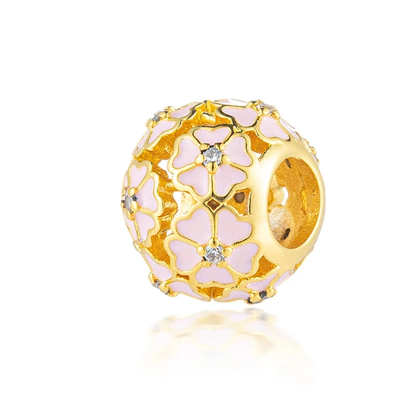 Sparkling Gold Plated Heart & Flower Clip Dangle Charm Beads | Fits Original Snake Bracelet & Necklace | DIY Jewelry Gift for Women