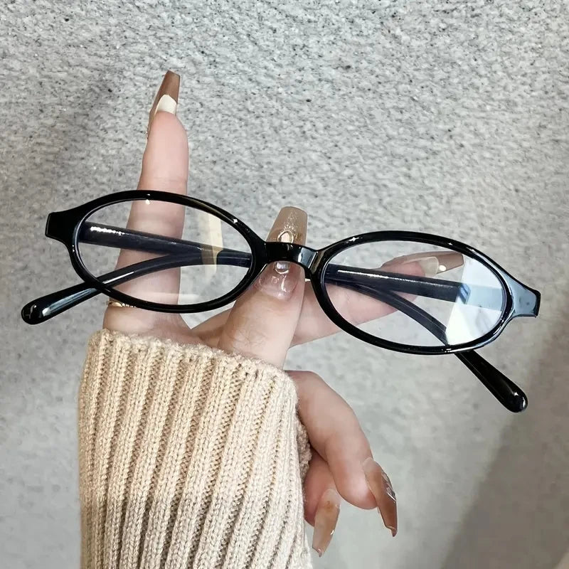 Japanese Korean Small Oval Frame Glasses – Women Retro Harajuku Eyeglasses | Clear Blue Light Blocking Spectacle Eyewear