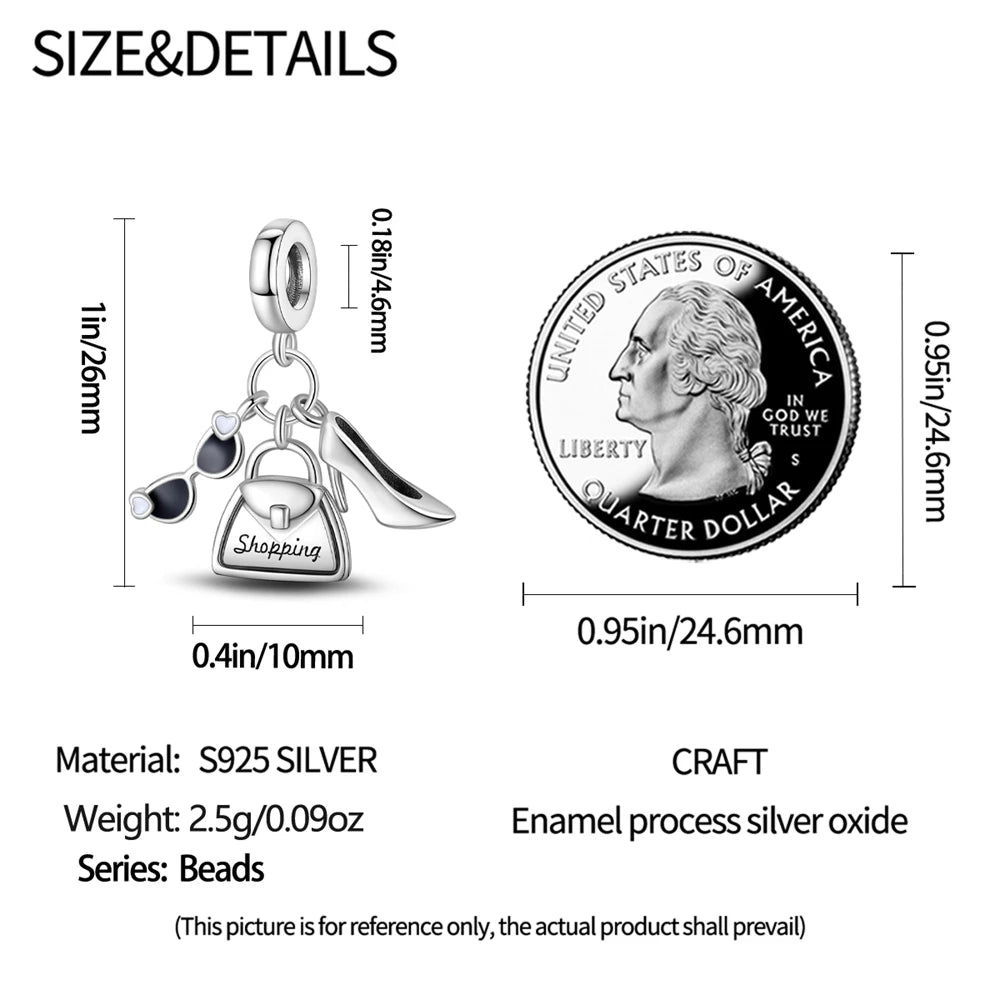 925 Sterling Silver Western Cowboy Boots Charm Bead | Hobby Series Pendant for Bracelet DIY Jewelry Gift