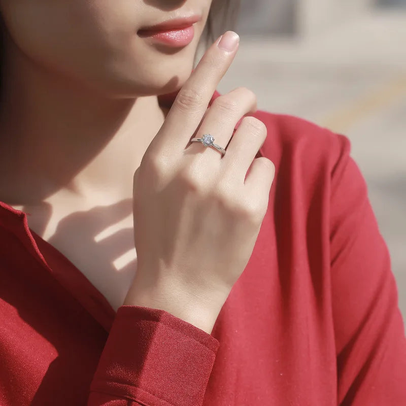 1ct D Color Moissanite Engagement Ring 925 Sterling Silver Gold Plated Solitaire Ring