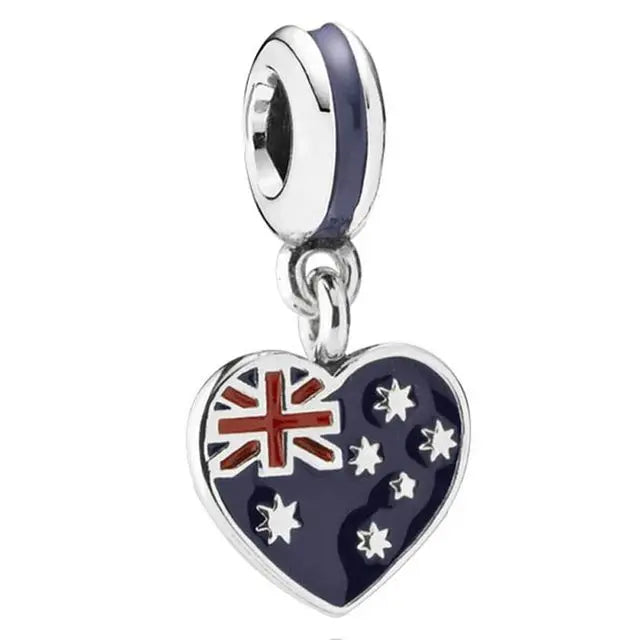 925 Sterling Silver National Flag Charms | Britain, Spain & Brazil Building Beads Fit Pandora Bracelet – Travel Jewelry Accessories