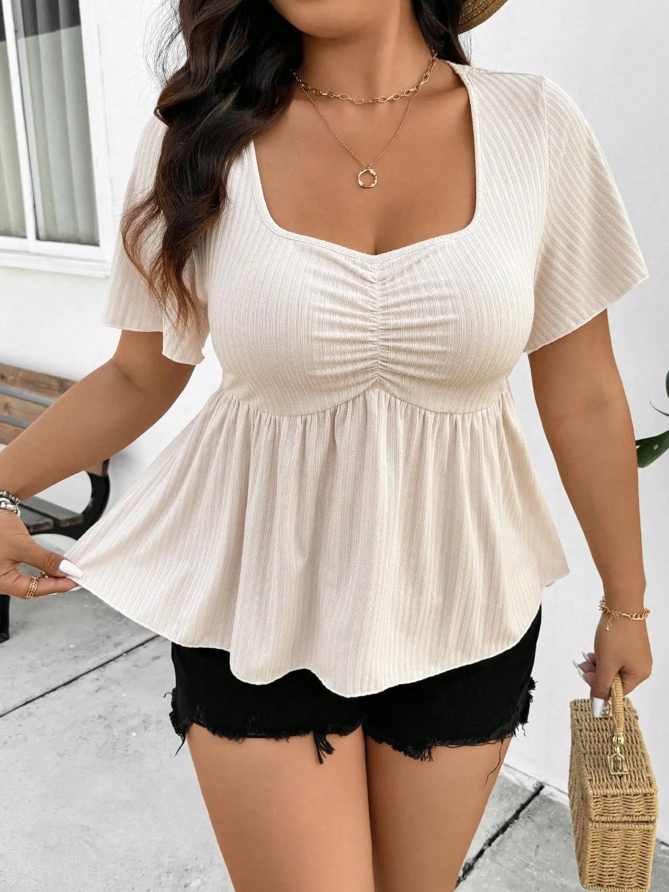 New Women’s Fashion Casual Square Neck Top – Short Sleeve Plus Size Summer Tee 👚✨