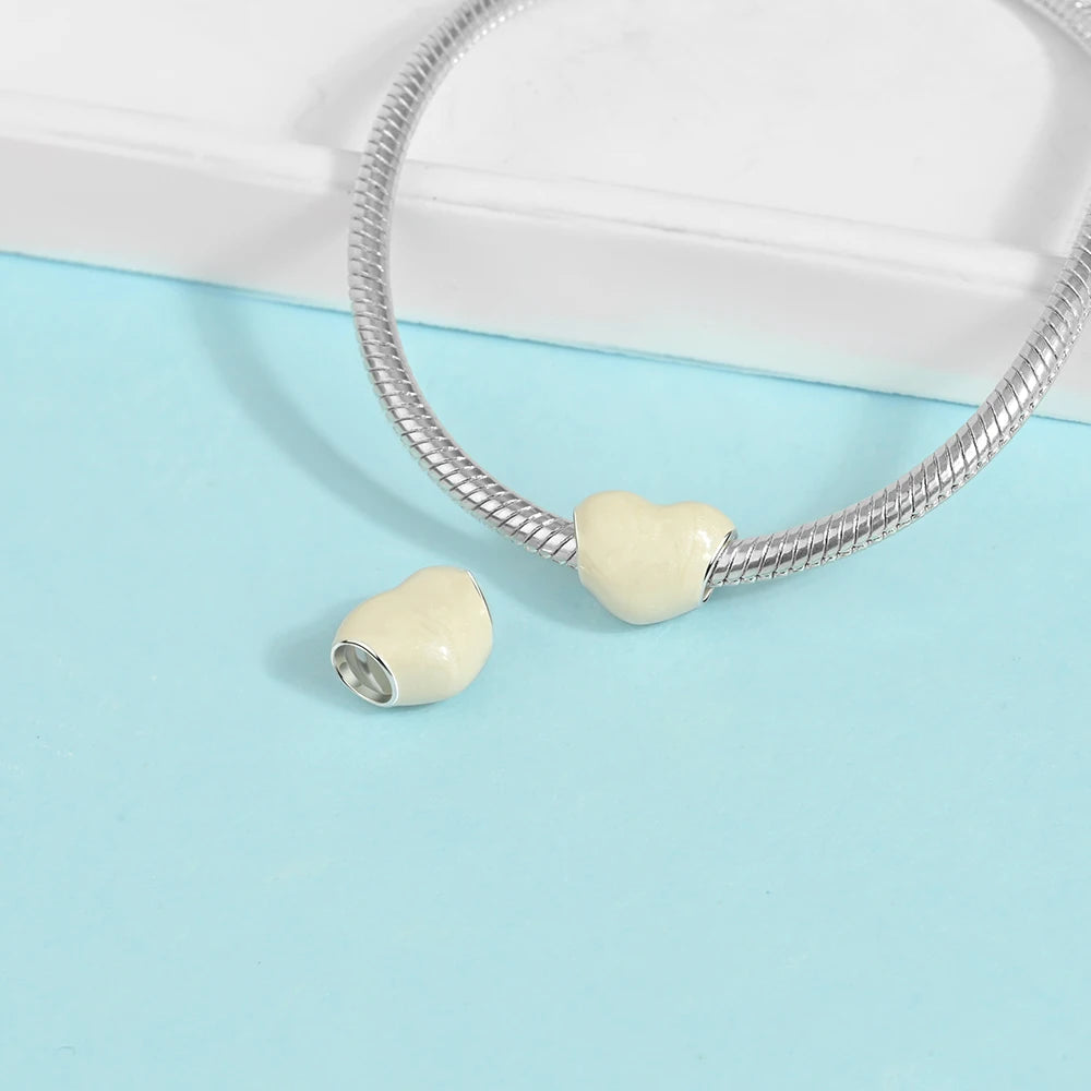 2025 New 925 Sterling Silver Colorful Shine Heart Charm Beads | Fit Snake Chain Bracelet & Necklace Women DIY Jewelry