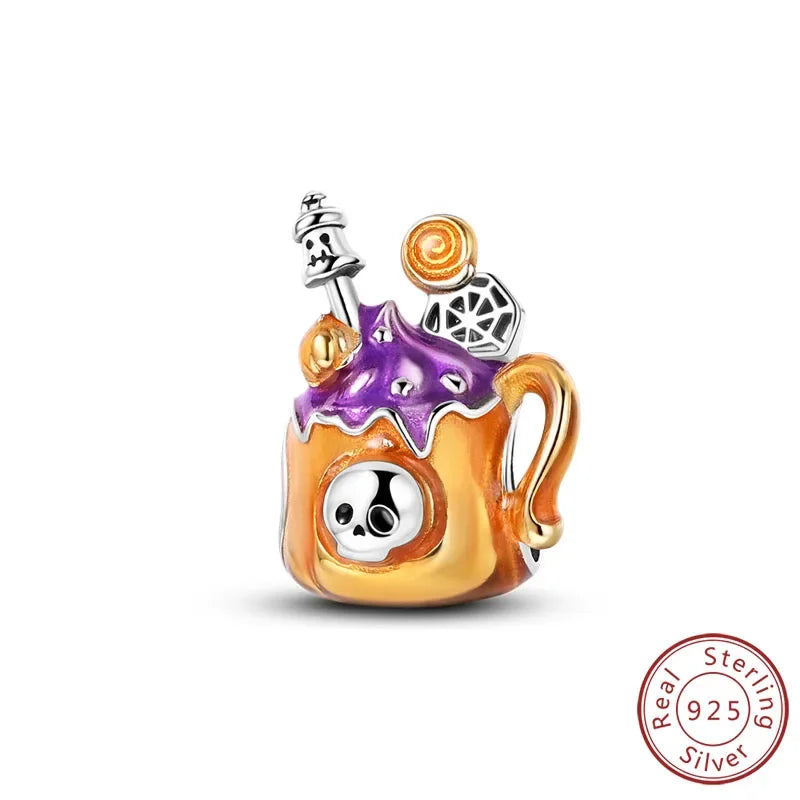Halloween 925 Sterling Silver Luminous Pumpkin Witch Charm | Skeleton, Mummy & Candy Bead for DIY Bracelet Jewelry Gift