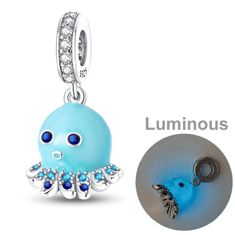 925 Sterling Silver Colorful Luminous Charms | Shell Turtle Star Beads