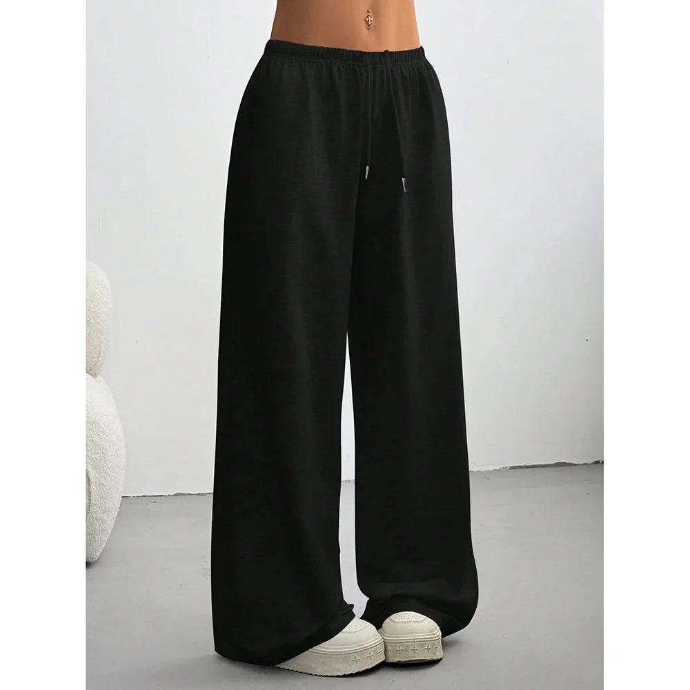 Loose Drapey Sporty Casual Pants for Women – Wide Leg Long Trousers with Drawstring Elastic Waist 👖✨