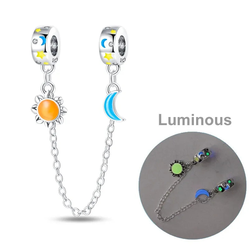 925 Sterling Silver Star Moon Safety Chain Charm | Pandora Fit Jewelry