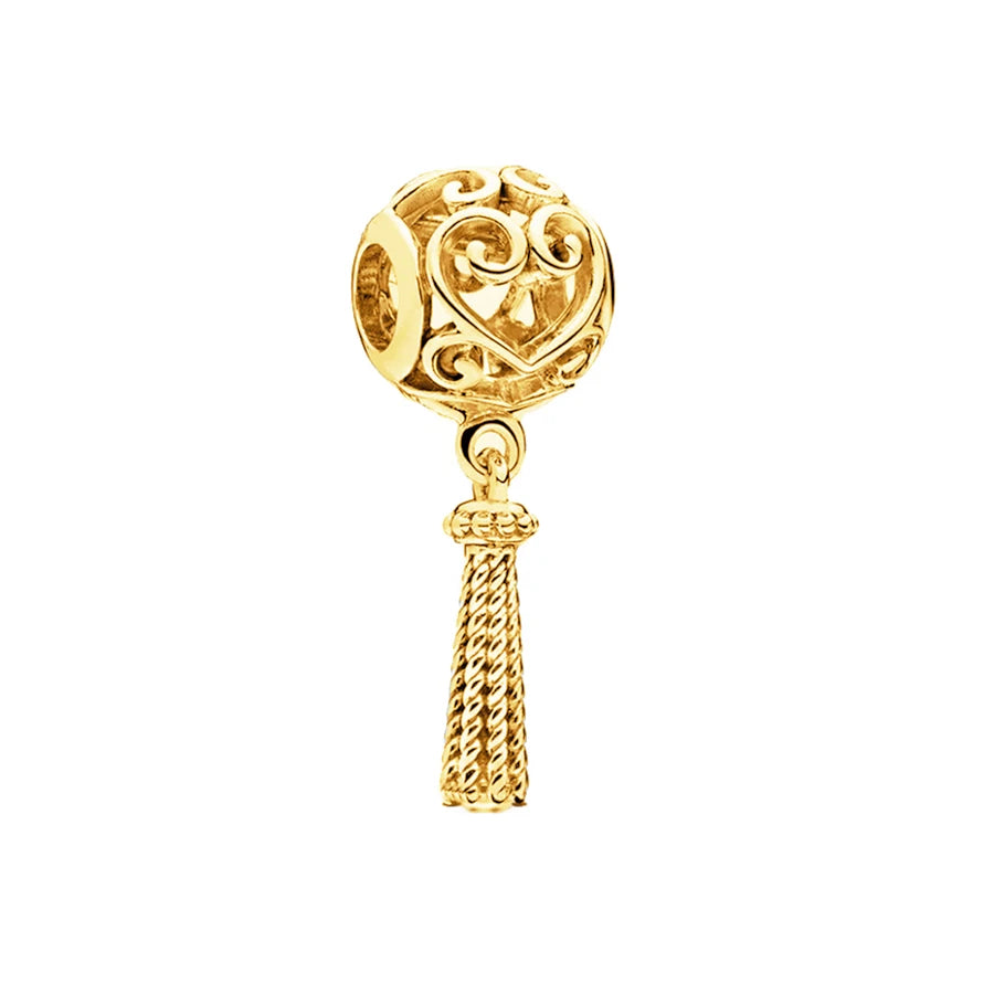 Sparkling Gold Plated Heart & Flower Clip Dangle Charm Beads | Fits Original Snake Bracelet & Necklace | DIY Jewelry Gift for Women