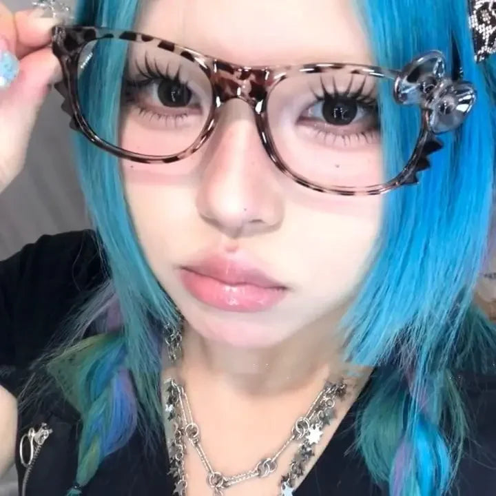 Y2K Leopard Print Eyeglass Frame – Anime Kawaii Retro Glasses | Cartoon Cute Decorative Eyewear Toys