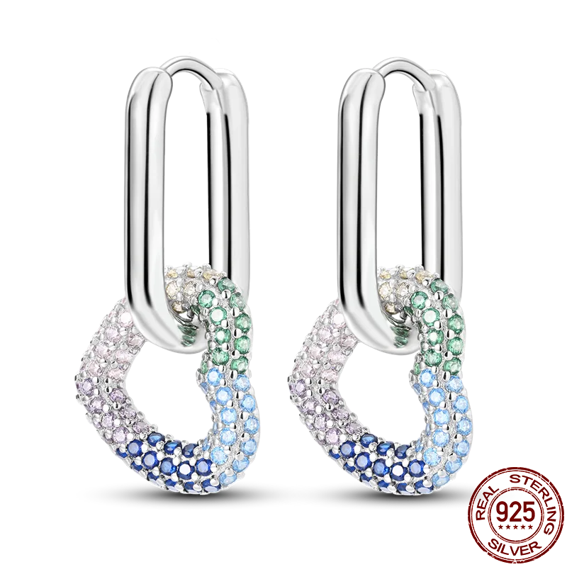 925 Sterling Silver Creative Hoop Earrings | Dangler Charms with Pave CZ for Women