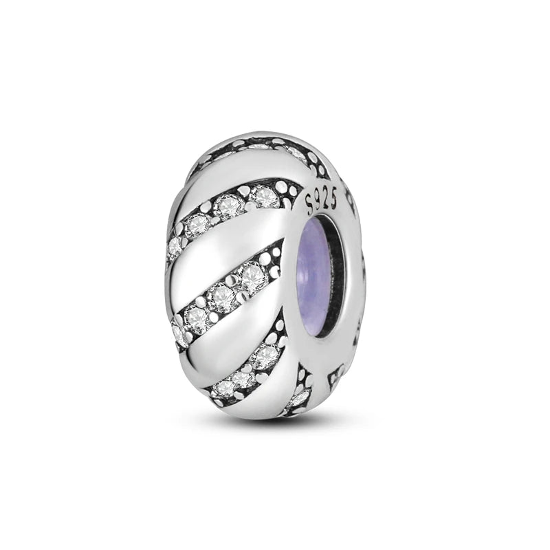 925 Sterling Silver Safety Chain & Clip Charms – CZ Pave Round Beads Fit Pandora Bracelet DIY Jewelry Making