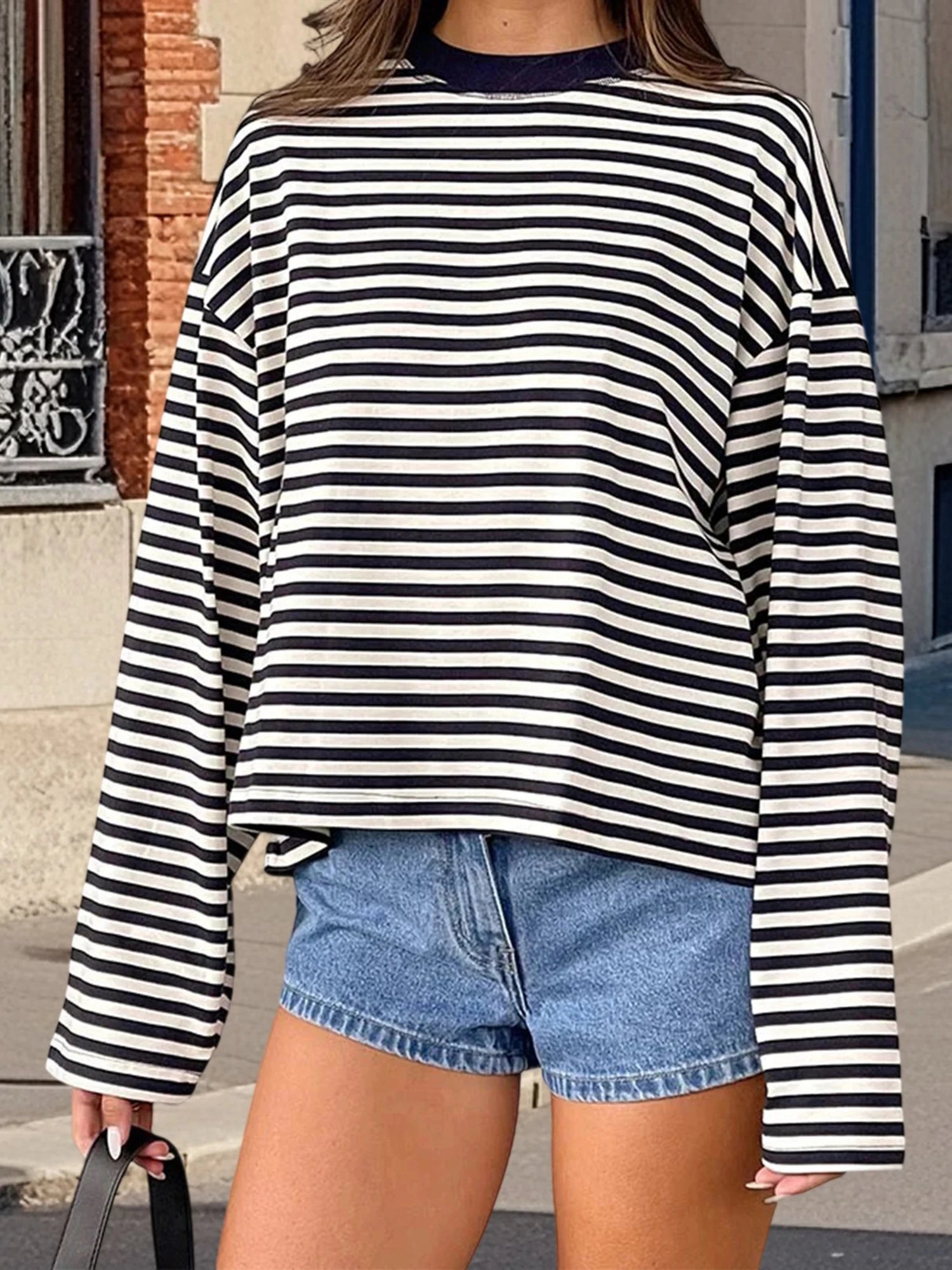 2025 Women's Retro Striped T-Shirt | Long Sleeve Crew Neck Top | Loose Fall Casual Streetwear