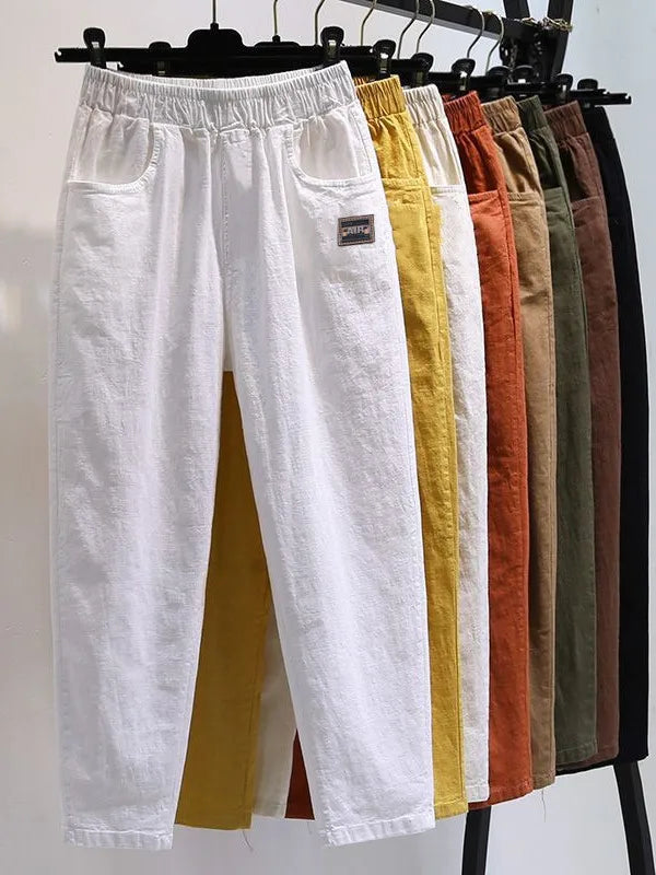 Slimming Straight Leg Cotton Linen Harem Pants – High Waist Casual Summer Trousers Women Loose Fit