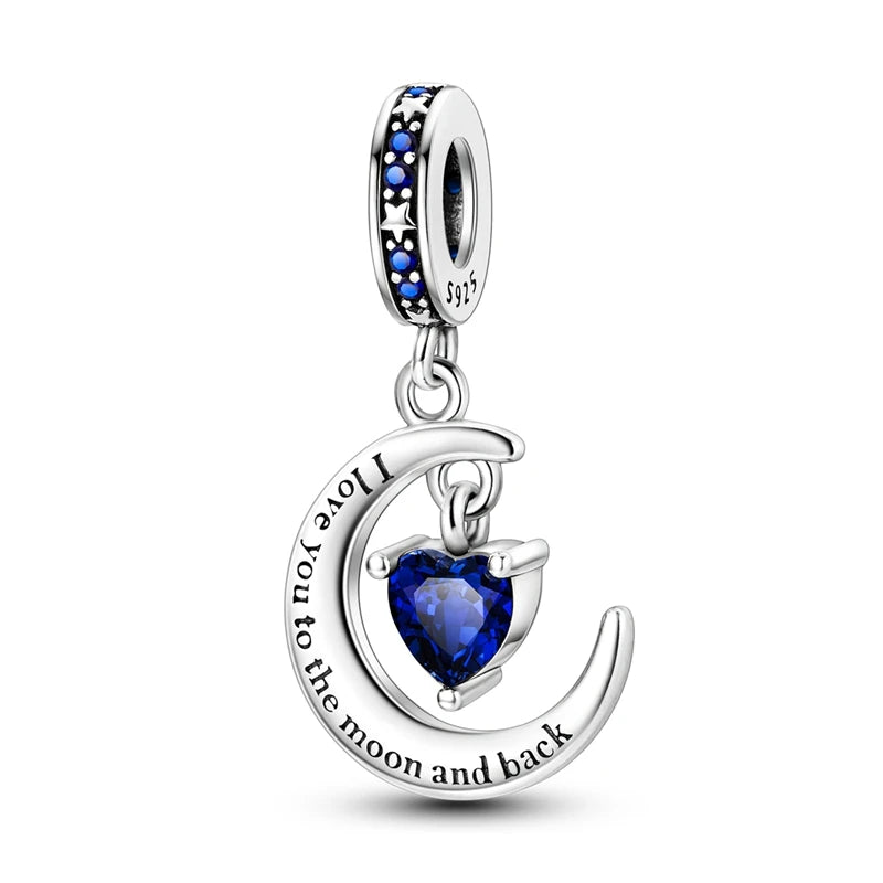 Blue 925 Sterling Silver Rotating Evil Eye Palm Moon Starry Sky Charms | Fit Original Bracelet Pendant Women Jewelry