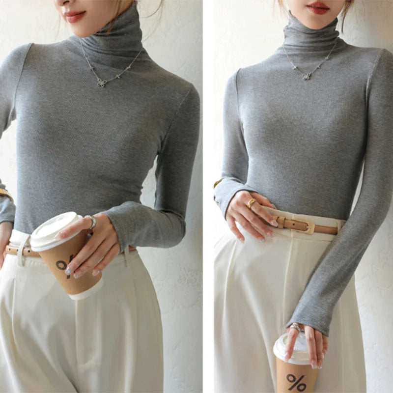 Women's Turtleneck Knitted Sweater | Autumn Slim Fit Pullover | High-End Long Sleeve Basic Top