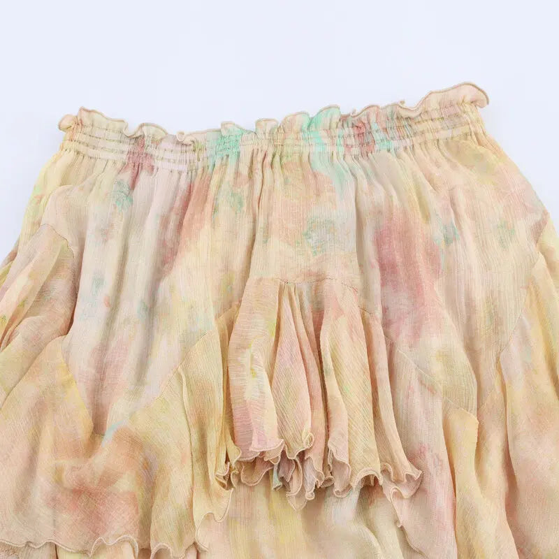 Summer 2025 Women’s Long Printed Layered Skirt – High Waist Floral Midi Skirt Fashion Design