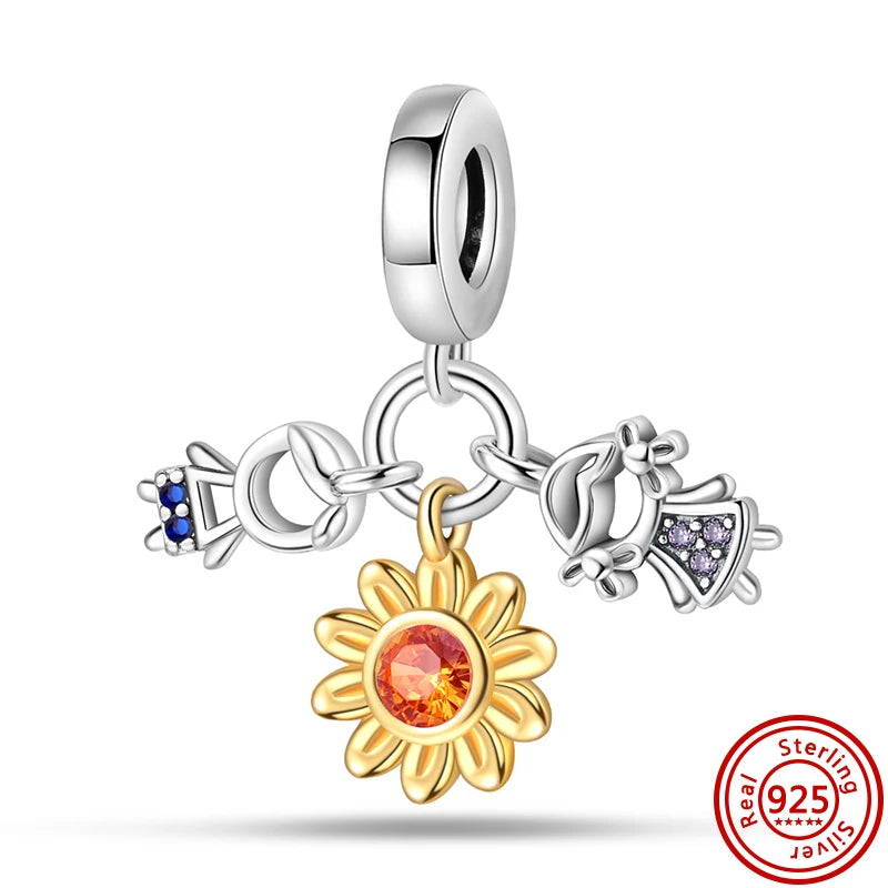 Yellow Hot Series 925 Sterling Silver Sunflower Bee Sun Hat Charms | Fit Original Bracelet DIY Women Jewelry Gift