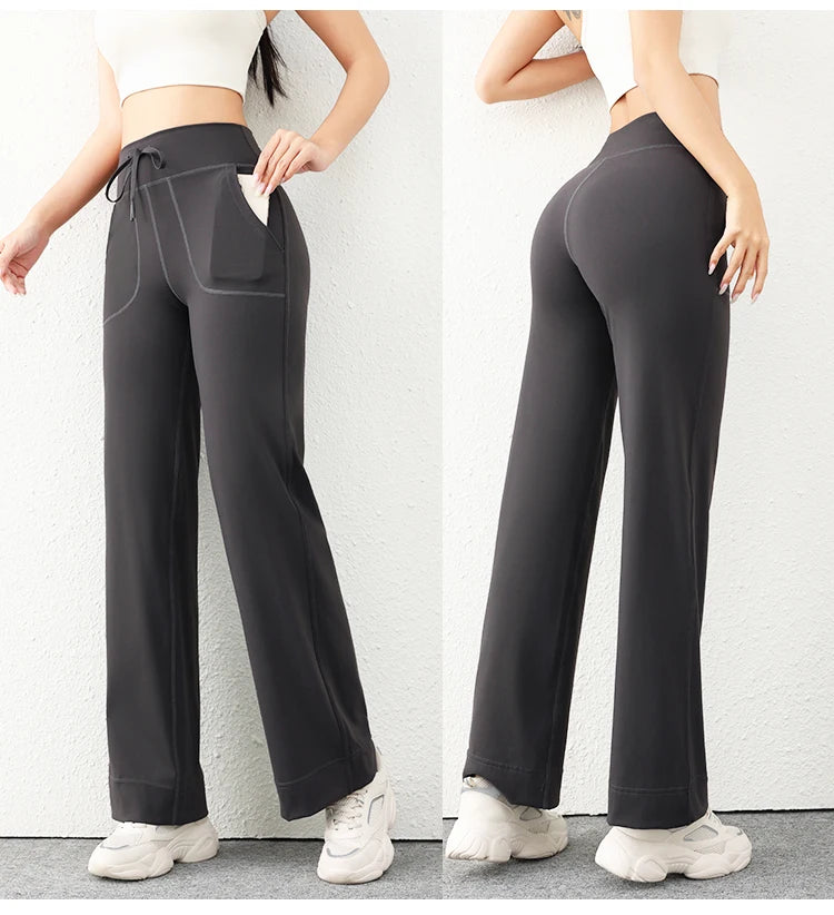 Women’s Loose Straight Sweatpants | Casual Wide Leg Running Pants | Drawstring Yoga Leggings with Side Pockets
