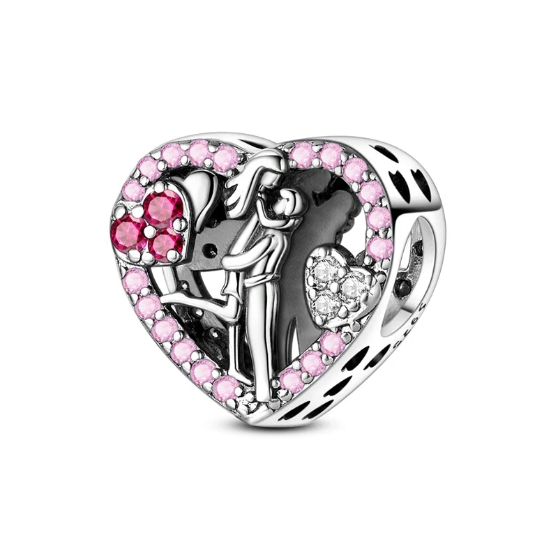 Original 925 Sterling Silver Clip Charm Bead | Round Heart Love Family Charms Fit Bracelet Women DIY Jewelry Gift