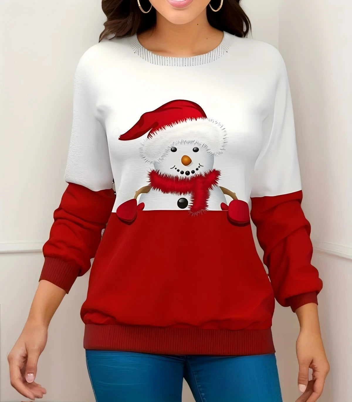 Festival Fashion Women’s T-Shirts | Christmas 3D Snowman Sweatshirt | Long Sleeve Pullover Tops for Winter