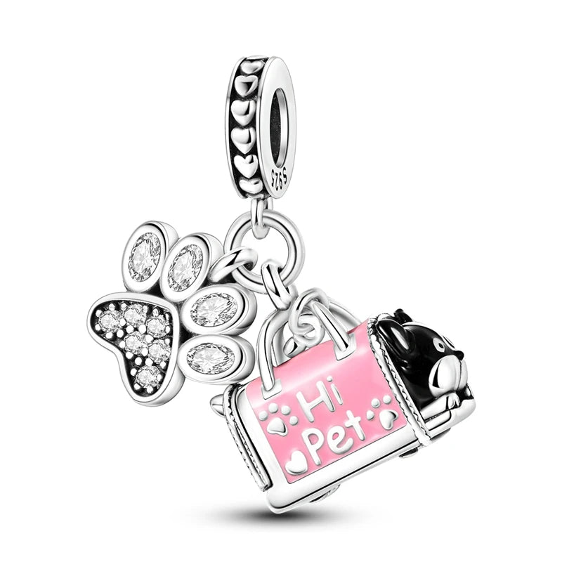 925 Sterling Silver Cute Cat Charm Beads | Paw Print Pendant for Original DIY Bracelets & Women’s Jewelry Gift