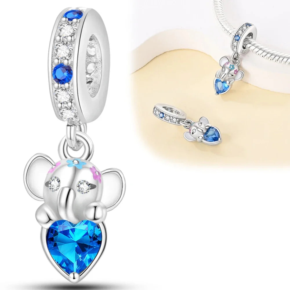 925 Sterling Silver Cute Cat Cartoon Zircon Charm Beads Fit Pandora Bracelet for Women