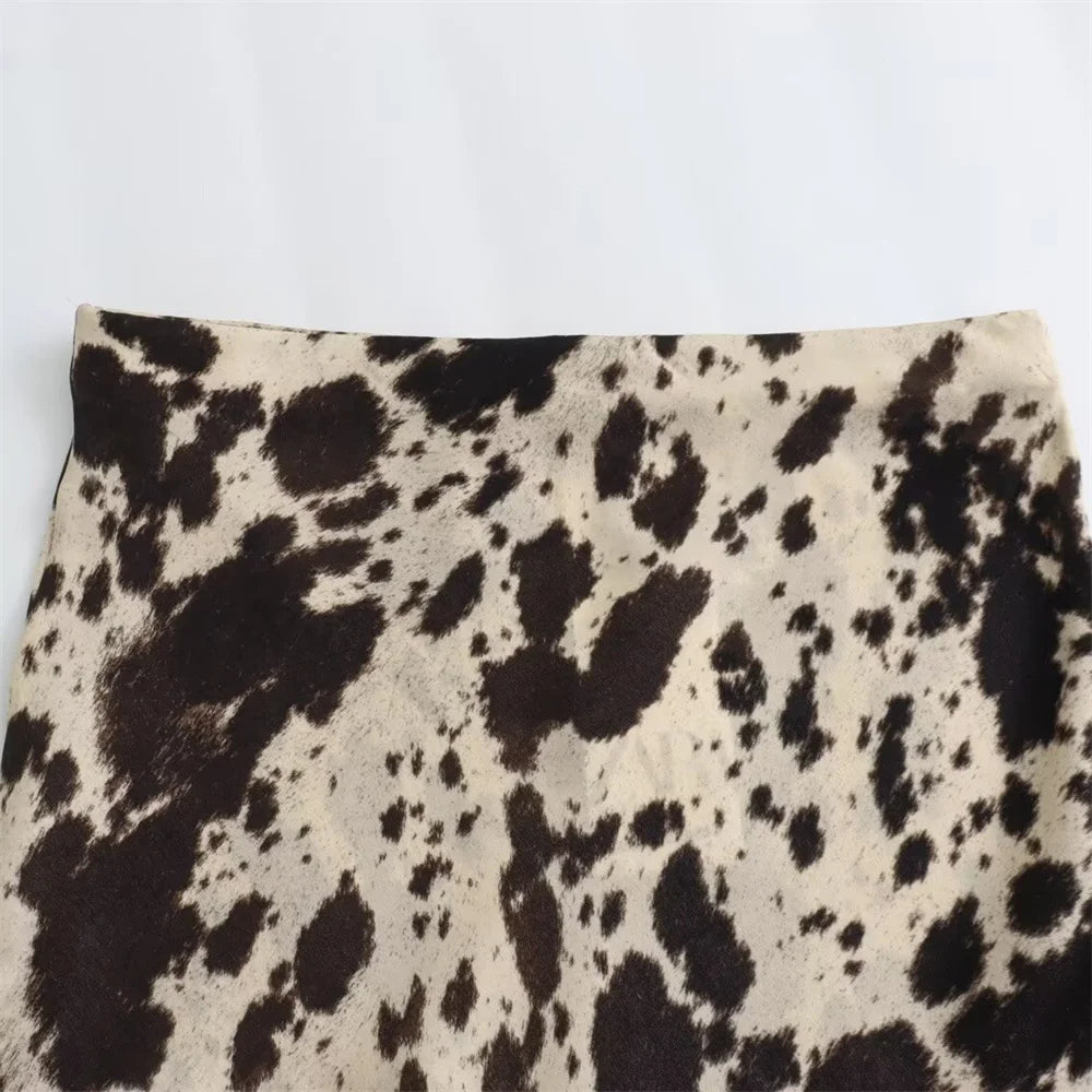 2024 Spring Summer Women’s High Waist Animal Print Silk Satin Midi Skirt | Fashion Niche Skirt