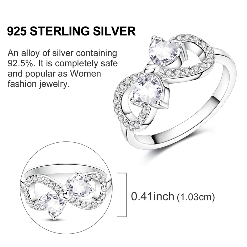 925 Sterling Silver Rings Collection | Bow, Heart, Sun, Moon & Star Zircon Rings for Women Jewelry Gift