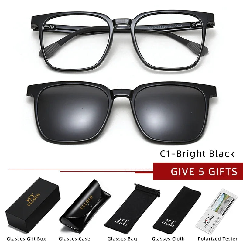 CLLOIO Magnetic Clip-On Prescription Glasses – Polarized Sunglasses Lens for Men & Women | Myopia, Progressive, Anti-Blue Light